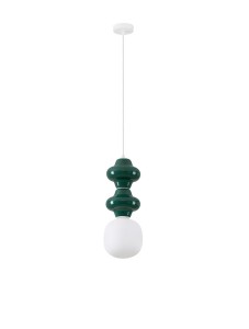VILROSA LE44559 Lampa wisząca ceramiczna potrójna skandi z mlecznym kloszem ciemna zielona