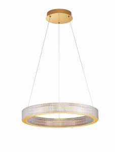 YOTAU LE44729 Lampa wisząca LED o złotym pierścieniowym kształcie z efektownym akrylowym dyfuzorem