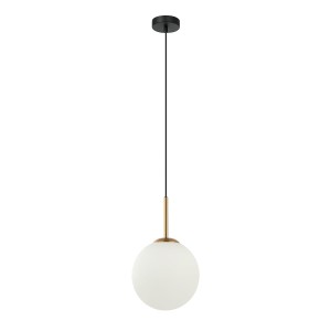 Deore PND-5578-1S-BRO-BK lampa wisząca biała kula fi 20cm 1xE27 wykończenie czarne + patyna