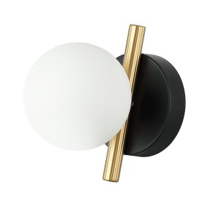 REVERSO kinkiet czarno-złoty z białym kulistym kloszem 1xG9 WL-5622-1-BK-W