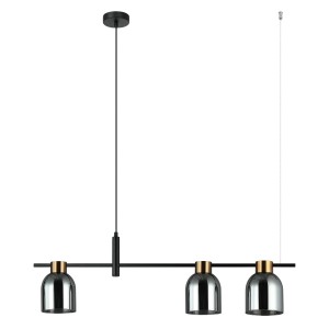 SERVIO lampa wisząca czarna klosze szkło dymione 3xE14 PND-66892-3-BK-SG