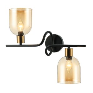 SERVIO kinkiet czarny podwójny klosze szkło bursztynowe 2xE14 WL-66892-2A-BK-AMB