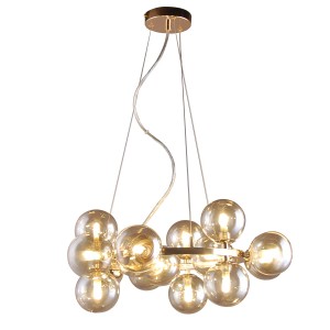 MARBELIO lampa wisząca złota klosze szkło koniakowe na obręczy 15xG9 PND-6161-15 GO+CO