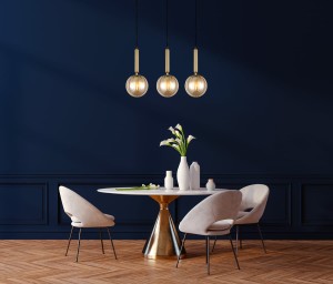 RAVENA lampa wisząca czarna z mosiądzem klosze ryflowane bursztynowe 3xE27 PND-2324-3L BRO+AMB