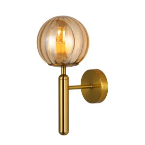 RAVENA kinkiet mosiądz z kloszem ryflowanym bursztynowym 1xE27 WL-2324-1 BRO+AMB