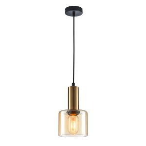 SANTIA PND-65342-1-BRO+AMB lampa wisząca czarna z miedzią  klosz bursztynowy 1xE27