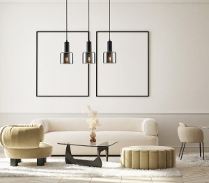 SANTIA PND-65342-3-BK+SG lampa wisząca czarna klosze dymione 3xE27