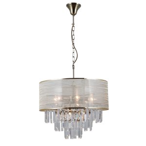 TORREIA lampa wisząca z kryształami abażur organza ze złotem 8xE14 wykończenie brąz antyczny PND-45660-8