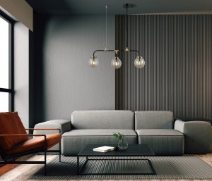 VALPENA lampa wisząca loft czarny mosiądz klosze amber 3xE14 PND-48882-3