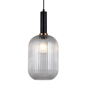 ANTIOLA lampa wisząca czarna klosz owalny szkło ryflowane przeźroczyste 1xE27 PND-5588-1L-BK+CL