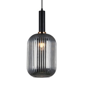ANTIOLA lampa wisząca czarna klosz owalny szkło ryflowane dymione 1xE27 PND-5588-1L-BK+SG
