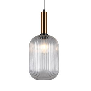 ANTIOLA lampa wisząca mosiądz klosz owalny szkło ryflowane przeźroczyste 1xE27 PND-5588-1L-BRO+CL
