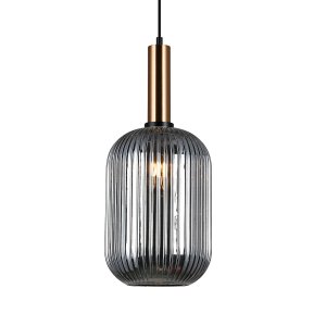 ANTIOLA lampa wisząca mosiądz klosz owalny szkło ryflowane dymione 1xE27 PND-5588-1L-BRO+SG