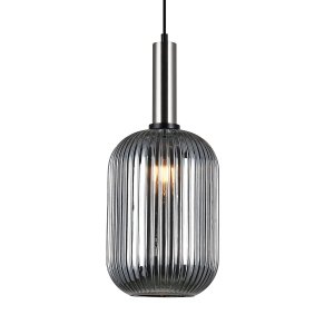 ANTIOLA lampa wisząca satynowa klosz owalny szkło ryflowane dymione 1xE27 PND-5588-1L-SC+SG