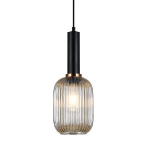 ANTIOLA lampa wisząca czarna klosz owalny szkło ryflowane amber 1xE27 PND-5588-1M-BK+AMB