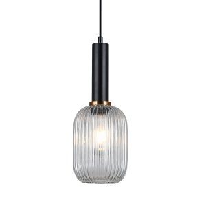 ANTIOLA lampa wisząca czarna klosz owalny szkło ryflowane przeźroczyste 1xE27 PND-5588-1M-BK+CL