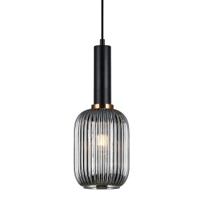 ANTIOLA lampa wisząca czarna klosz owalny szkło ryflowane dymione 1xE27 PND-5588-1M-BK+SG