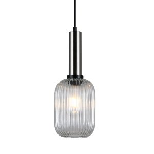 ANTIOLA lampa wisząca satynowa klosz owalny szkło ryflowane przeźroczyste 1xE27 PND-5588-1M-SC+CL
