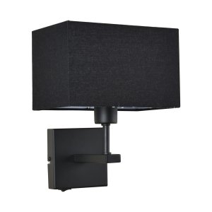NORTE kinkiet czarny z czarnym kwadratowym abażurem 1xE7 WL-1122-1-A-BM-RC-BL