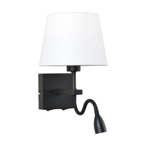 NORTE kinkiet czarny z białym abażurem i lampką do czytania LED 6W 1xE27 WL-1122-2-BL-BM-RO-WH