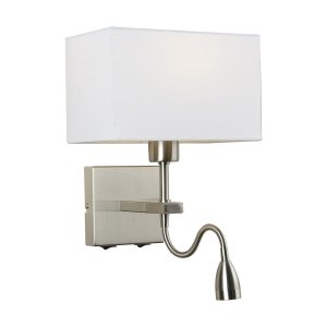 NORTE kinkiet satynowy z białym kwadratowym abażurem i lampką do czytania LED 6W 1xE27 WL-1122-2-BL-SN-RC-WH