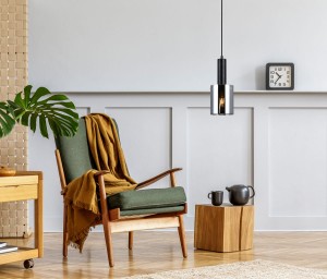 SARDO lampa wisząca czarna klosz dymiony 1xE27 PND-5581-1-BK+SG