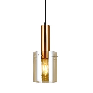 SARDO lampa wisząca czarna z mosiądzem klosz amber 1xE27 PND-5581-1-BRO+AMB
