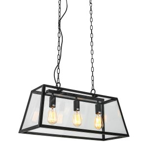 LAVERNO lampa czarna loft szklana latarnia 3xE27 na łańcuchach MD-102621-3-B