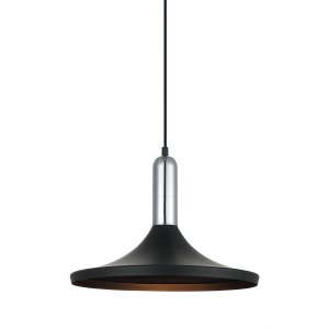 LUSTY lampa wisząca czarna płaska z wykończeniem chromowym 1xE27 MDM-3027/1 BK+CR