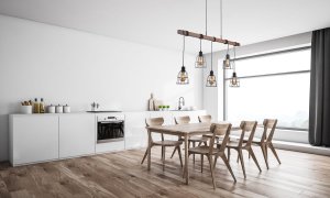 REDA lampa wisząca loft klosze druciane na drewnianej belce 5xE27 PND-4793-5-L