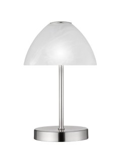 QUEEN R52021107 lampa stołowa nikiel mat z alabastrowym kloszem LED 3W ściemnianie dotykowe