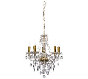 LÜSTER R1107-03 żyrandol złoty 5xE14 z przezroczystymi kryształkami akrylowymi