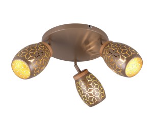 BIDAR R61573365 lampa sufitowa abażur metalowy kawowo-złoty z wyciętym wzorem 3xE14
