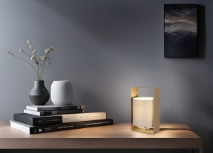 PAIL R55751065 lampa stołowa 1xE27 abażur szary wykończenie w kolorze kawowym