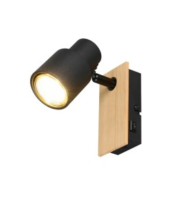 PIERRE R81981732 kinkiet czarny z drewnem 1xGU10 regulowany z wyłącznikiem