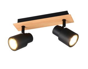 PIERRE R81982032 lampa ścienno-sufitowa czarna z drewnem 2xGU10 regulowana