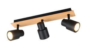 PIERRE R81983032 lampa ścienno-sufitowa czarna z drewnem 3xGU10 regulowana