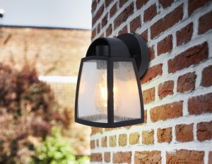 KELSEY 5273701012 kinkiet zewnętrzny krótki retro klosz szkło z efektem strug deszczu 1xE27 IP44 czarny