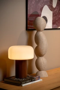 KENAN 10526/01/70 lampa stołowa podstawa drewniana klosz mleczne szkło 1xE14