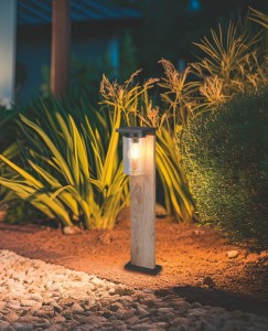 ARDILA 511660135 słupek zewnętrzny imitacja drewna / czarny mat 65cm klosz szklany cylinder czujnik zmierzchu 1xE27 IP44