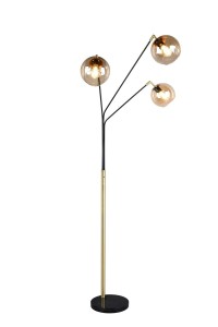 PAXTON 416900380 lampa stojąca czarno-złota z bursztynowymi kloszami  3xE27