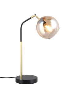 PAXTON 516900180 lampa stołowa czarno-złota z bursztynowym kloszem  1xE14