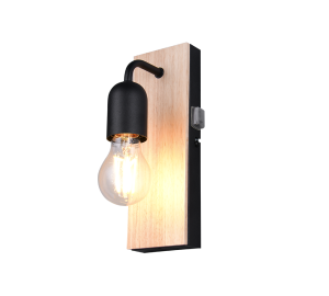 ARTURO 284470132 kinkiet łazienkowy z elementem z drewna i włącznikiem 1xE27 IP44 wykończenie czarne