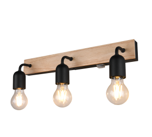 ARTURO 284470332 kinkiet łazienkowy z elementem z drewna i włącznikiem 3xE27 IP44 wykończenie czarne