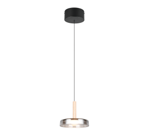 CELESTE 354910132 lampa wisząca z chromowanego szkła LED 10W DIM wykończenie czarne z elementem drewnianym