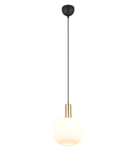 DIVA 319800108 lampa wisząca czarno-złota klosz z białego ryflowanego szkła 1xE27