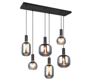 DIVA 319800632 lampa wisząca czarna różne klosze z dymionego szkła 6xE27 