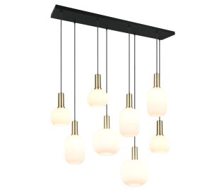 DIVA 319800808 lampa wisząca czarno-złota różne klosze z białego ryflowanego szkła 8xE27