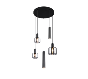 MATARO 364130532 lampa wisząca czarna klosze z dymionego szkła czarne rurki 1xE27 2xE14 2xGU10 (