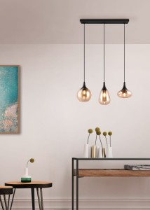 LUMINA 317000313 czarna lampa wisząca różne klosze ze szkła bursztynowego 3xE14 